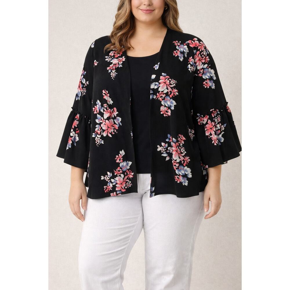 Lane Bryant Womens Black Floral Open Front Cardigan Size 22 24
